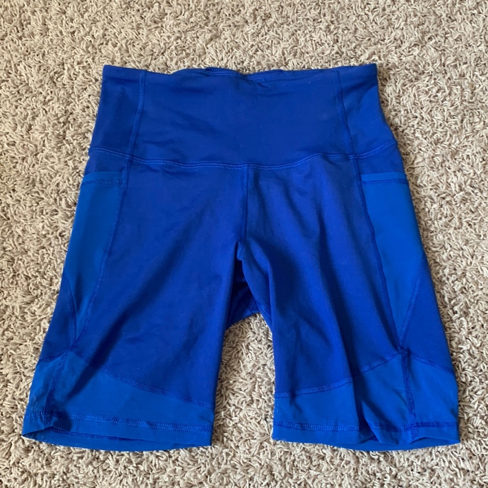 Navy Blue Biker Shorts with Mesh Pockets